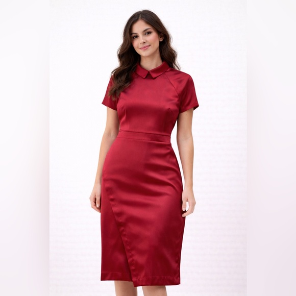 Making The Cut Dresses & Skirts - Making the Cut  Short Sleeve Burgundy‎ Collared Dress Cheongsam Size S/M NWT